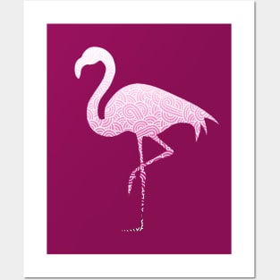 Ombre pink and white swirls doodles flamingo Posters and Art